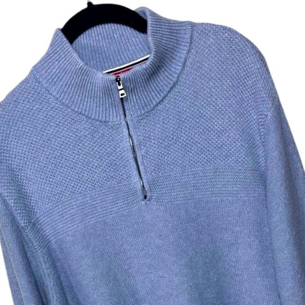Flag & Anthem Men's Light Blue Waffle Knit Quarter Zip Pullover Sweater Size M